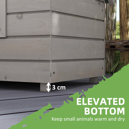 Elevated Wooden Outdoor Cat House with Openable Roof and Asphalt Roof Window - Grey