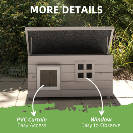 Elevated Wooden Outdoor Cat House with Openable Roof and Asphalt Roof Window - Grey