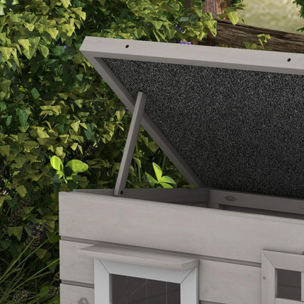 Elevated Wooden Outdoor Cat House with Openable Roof and Asphalt Roof Window - Grey