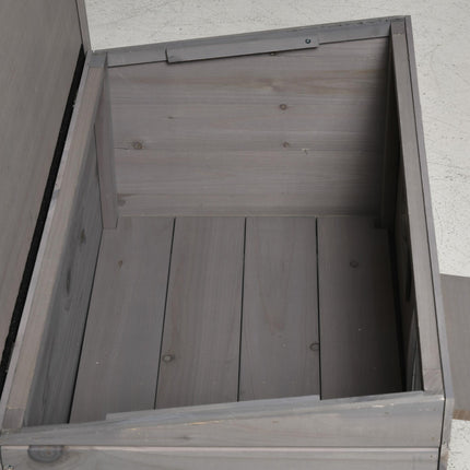 Elevated Wooden Outdoor Cat House with Openable Roof and Asphalt Roof Window - Grey