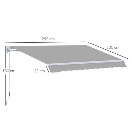 Lightweight Manual Window Awning Canopy 295x200 cm with Aluminium Frame - Light Grey