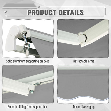 Lightweight Manual Window Awning Canopy 295x200 cm with Aluminium Frame - Light Grey