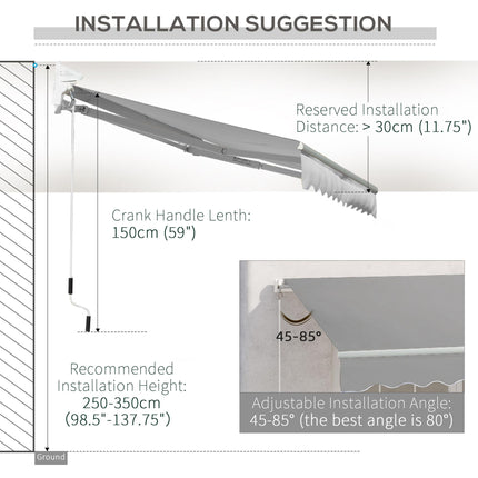 Lightweight Manual Window Awning Canopy 295x200 cm with Aluminium Frame - Light Grey