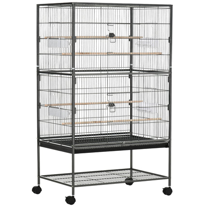 Large Bird Cage for Budgie Finch Canaries Parakeet with Rolling Stand, Tray & Storage Shelf - Dark Grey