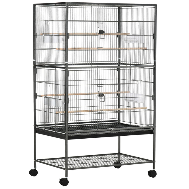 Large Bird Cage for Budgie Finch Canaries Parakeet with Rolling Stand, Tray & Storage Shelf - Dark Grey