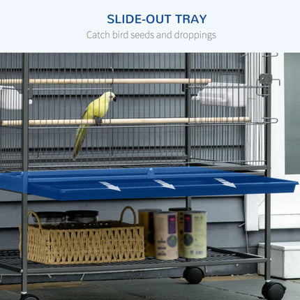 Large Bird Cage for Budgie Finch Canaries Parakeet with Rolling Stand, Tray & Storage Shelf - Dark Grey