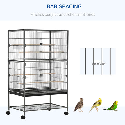 Large Bird Cage for Budgie Finch Canaries Parakeet with Rolling Stand, Tray & Storage Shelf - Dark Grey