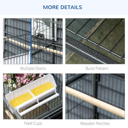 Large Bird Cage for Budgie Finch Canaries Parakeet with Rolling Stand, Tray & Storage Shelf - Dark Grey