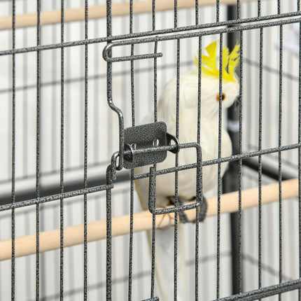 Large Bird Cage for Budgie Finch Canaries Parakeet with Rolling Stand, Tray & Storage Shelf - Dark Grey
