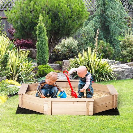 Kids Wooden Octagon Sandbox with Polyester Cover 139.5x139.5x21.5 cm - Natural