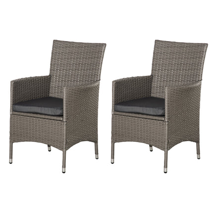 2 Seater Outdoor Rattan Armchair Dining Chair with Cushions and Armrests - Grey