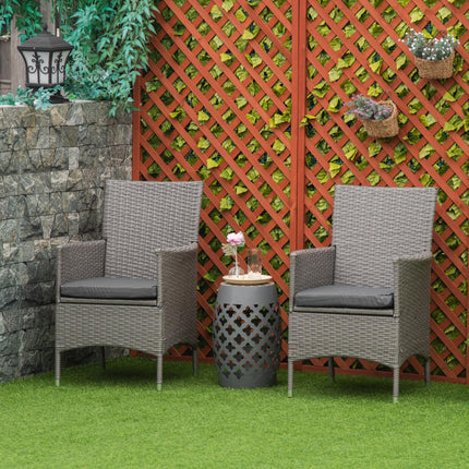 2 Seater Outdoor Rattan Armchair Dining Chair with Cushions and Armrests - Grey