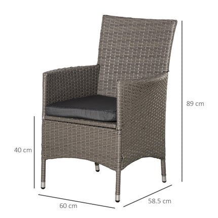2 Seater Outdoor Rattan Armchair Dining Chair with Cushions and Armrests - Grey