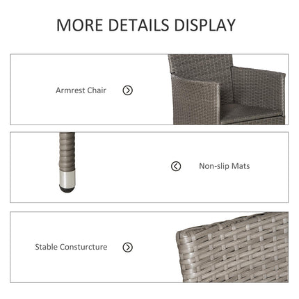 2 Seater Outdoor Rattan Armchair Dining Chair with Cushions and Armrests - Grey