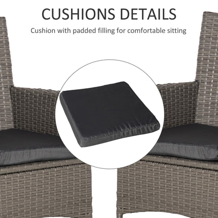 2 Seater Outdoor Rattan Armchair Dining Chair with Cushions and Armrests - Grey