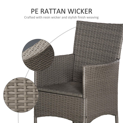 2 Seater Outdoor Rattan Armchair Dining Chair with Cushions and Armrests - Grey