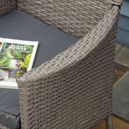 2 Seater Outdoor Rattan Armchair Dining Chair with Cushions and Armrests - Grey