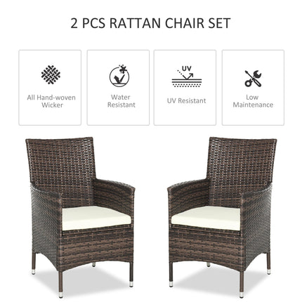 2 Seater Outdoor Rattan Dining Chairs with Cushions - Mixed Brown