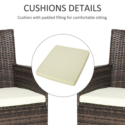 2 Seater Outdoor Rattan Dining Chairs with Cushions - Mixed Brown