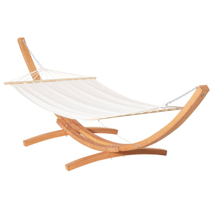 Single Outdoor Garden Hammock with Wooden Stand Cotton Fabric - White