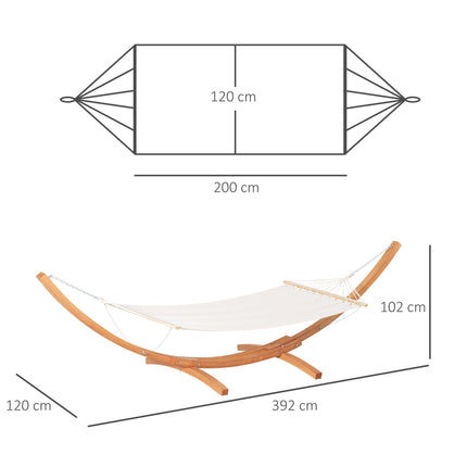 Single Outdoor Garden Hammock with Wooden Stand Cotton Fabric - White