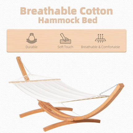 Single Outdoor Garden Hammock with Wooden Stand Cotton Fabric - White