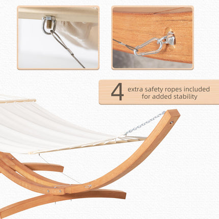 Single Outdoor Garden Hammock with Wooden Stand Cotton Fabric - White