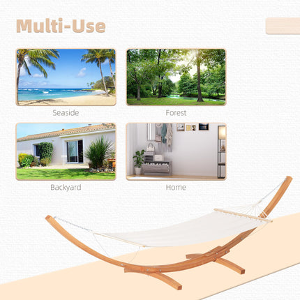 Single Outdoor Garden Hammock with Wooden Stand Cotton Fabric - White