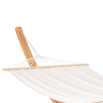 Single Outdoor Garden Hammock with Wooden Stand Cotton Fabric - White