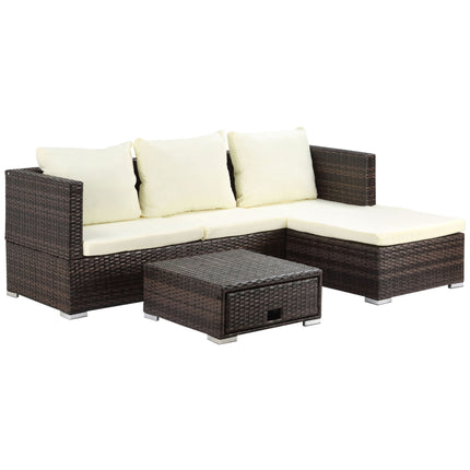 3 Piece Rattan Garden Sofa Set with Storage Coffee Table - Brown