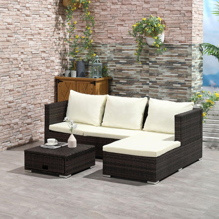 3 Piece Rattan Garden Sofa Set with Storage Coffee Table - Brown