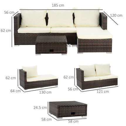 3 Piece Rattan Garden Sofa Set with Storage Coffee Table - Brown