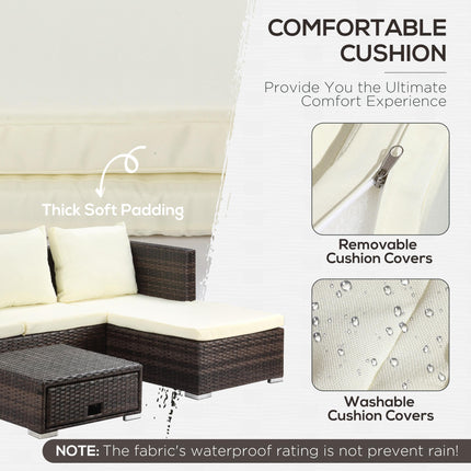 3 Piece Rattan Garden Sofa Set with Storage Coffee Table - Brown