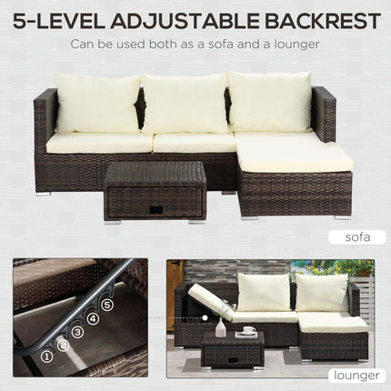 3 Piece Rattan Garden Sofa Set with Storage Coffee Table - Brown