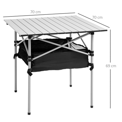 Portable Camping Table with Storage Bag Lightweight Aluminium Top - Silver Black