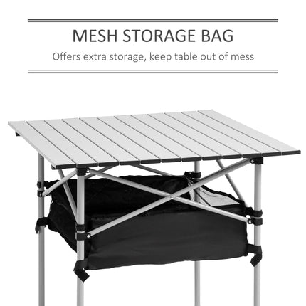 Portable Camping Table with Storage Bag Lightweight Aluminium Top - Silver Black