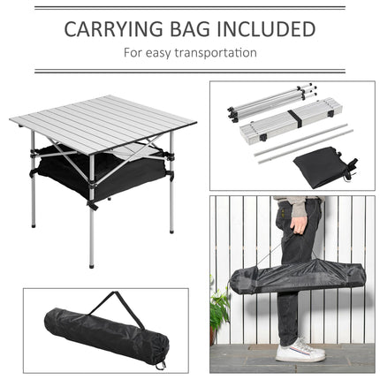 Portable Camping Table with Storage Bag Lightweight Aluminium Top - Silver Black
