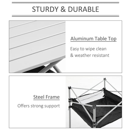 Portable Camping Table with Storage Bag Lightweight Aluminium Top - Silver Black