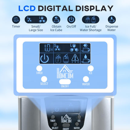 Countertop Ice Maker Machine with 3L Water Dispenser Tank - Silver