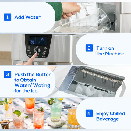 Countertop Ice Maker Machine with 3L Water Dispenser Tank - Silver