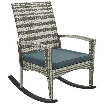 Rattan Outdoor Rocking Chair with Cushion Garden Patio Seater - Light Grey