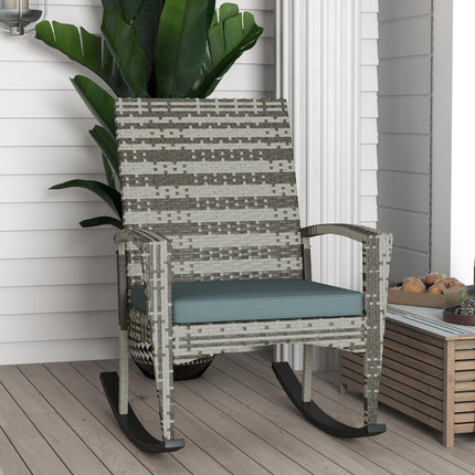 Rattan Outdoor Rocking Chair with Cushion Garden Patio Seater - Light Grey