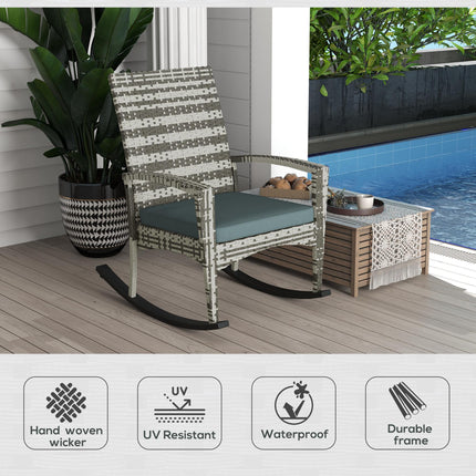 Rattan Outdoor Rocking Chair with Cushion Garden Patio Seater - Light Grey