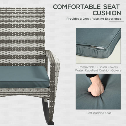 Rattan Outdoor Rocking Chair with Cushion Garden Patio Seater - Light Grey