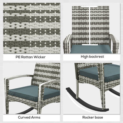 Rattan Outdoor Rocking Chair with Cushion Garden Patio Seater - Light Grey