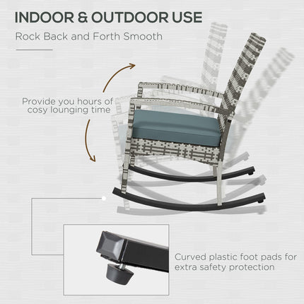 Rattan Outdoor Rocking Chair with Cushion Garden Patio Seater - Light Grey