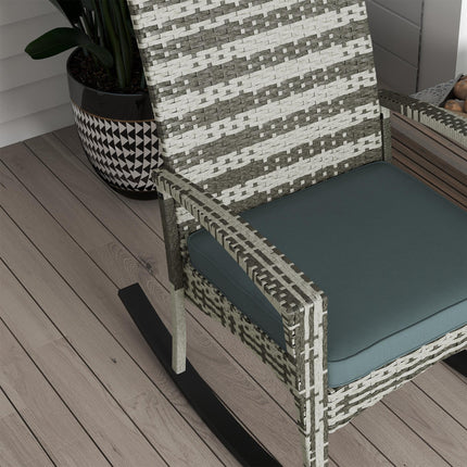 Rattan Outdoor Rocking Chair with Cushion Garden Patio Seater - Light Grey