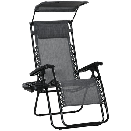 Zero Gravity Folding Garden Deck Chair with Reclining Seat, Cup Holder & Canopy Shade - Grey