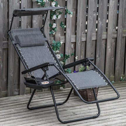 Zero Gravity Folding Garden Deck Chair with Reclining Seat, Cup Holder & Canopy Shade - Grey