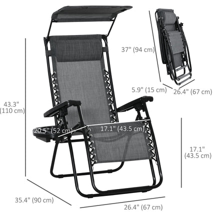 Zero Gravity Folding Garden Deck Chair with Reclining Seat, Cup Holder & Canopy Shade - Grey